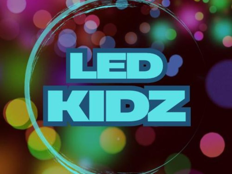 LED Kidz colourful lights and bokeh graphic representing kids party entertainment