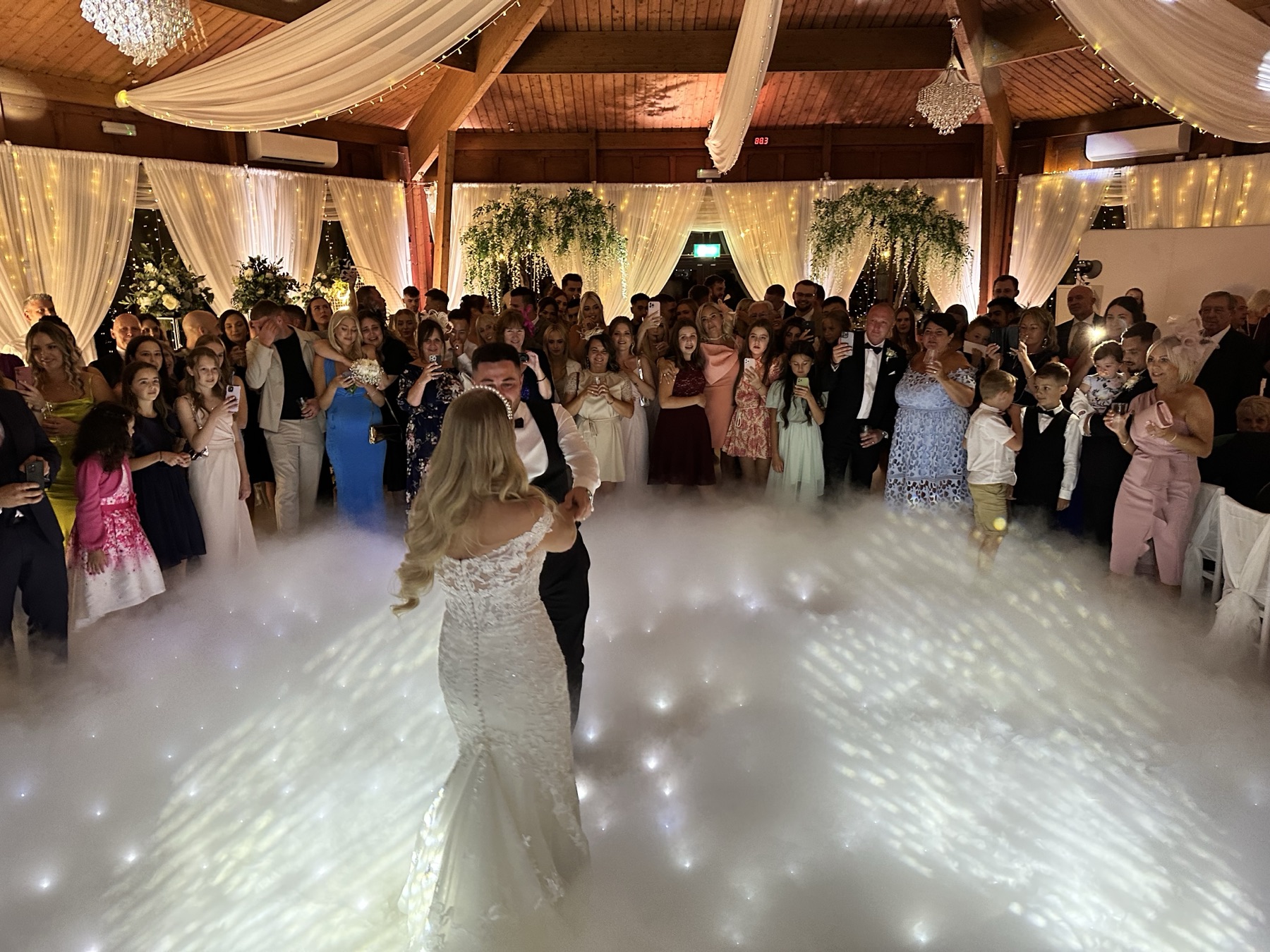 Dancing on the Clouds dry ice effect during a first dance at The Ravenswood wedding venue
